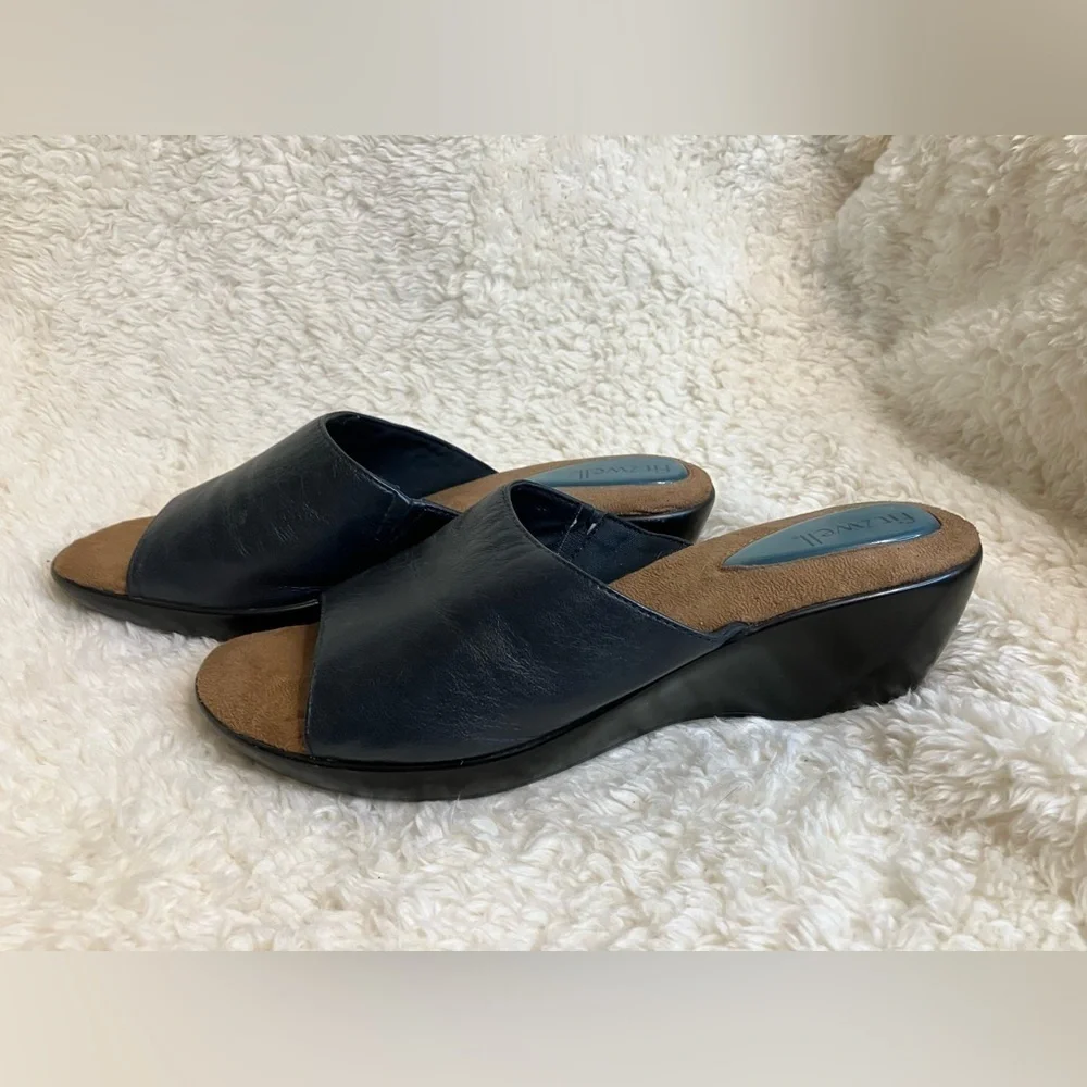 Womens Fitzwell Navy Leather Wedges Size 8.5
